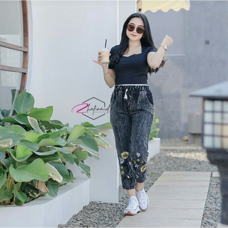 Baggy pants bordir//celana jeans bordir//celana wanita jeans//celana panjang jeans bordir
