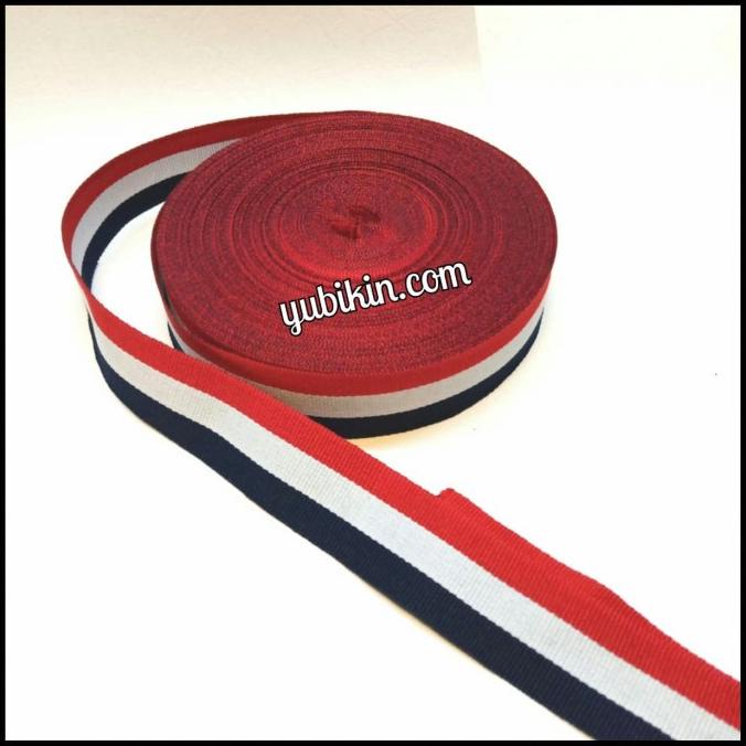 

Premium Product!!! 36 Yard Pita Motif Garis 3Cm Polyester Putih Merah Navy - Paling Diminati