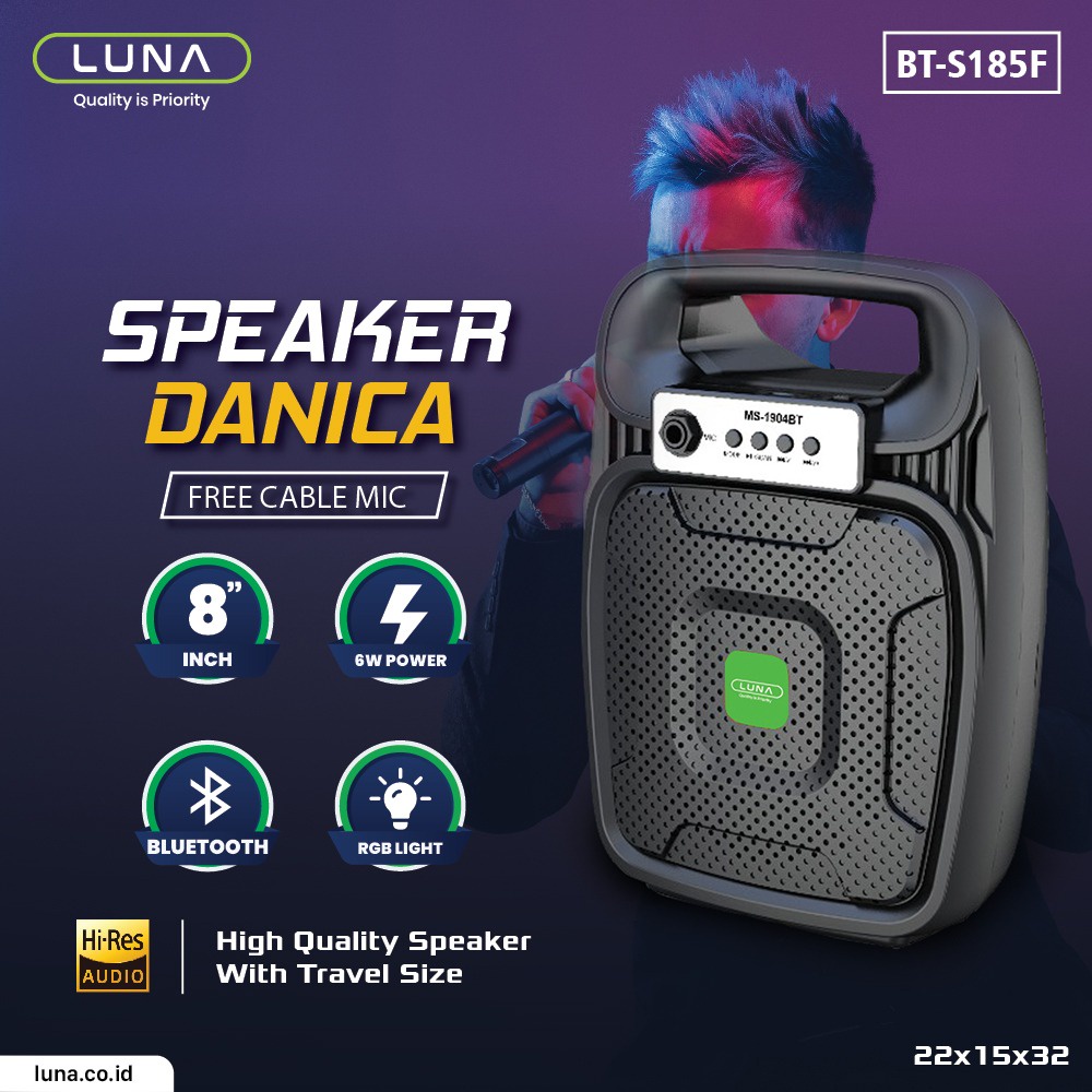 LUNA Speaker 8 Inch TWS Mic Karaoke Bluetooth Black With LED Lamp Support TWS Stereo