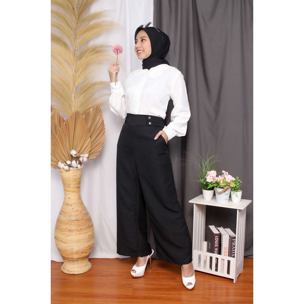 RX Fashion - Celana Kulot Highwaist / Linen Cullote Double Button Twistcone / KAOS AND - NN