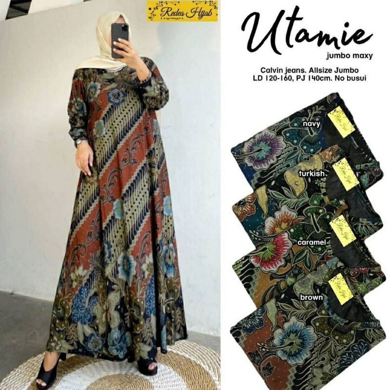 Utamie Jumbo Maxy, GAMIS WANITA MUSLIM JUMBO CANTIK BAHAN CALVIN JEANS LD 120-160 PALING JUMBO OOTD