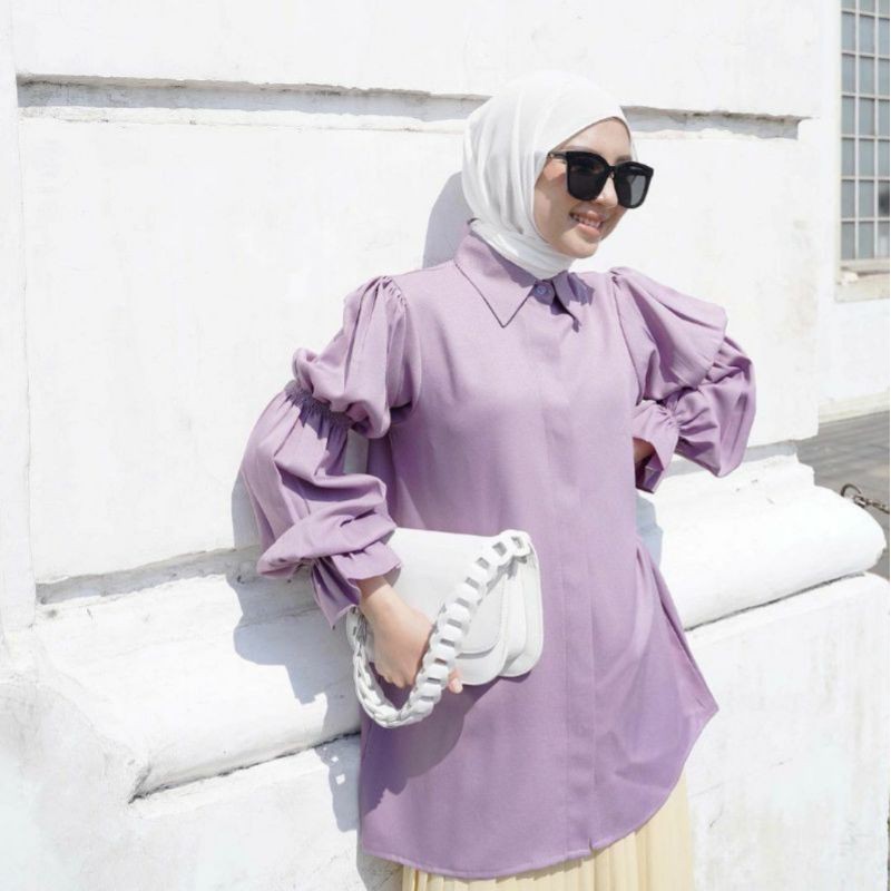 Vanilla Hijab Paola Blouse Lilac Kemeja Puff Balon Preloved Second Bekas