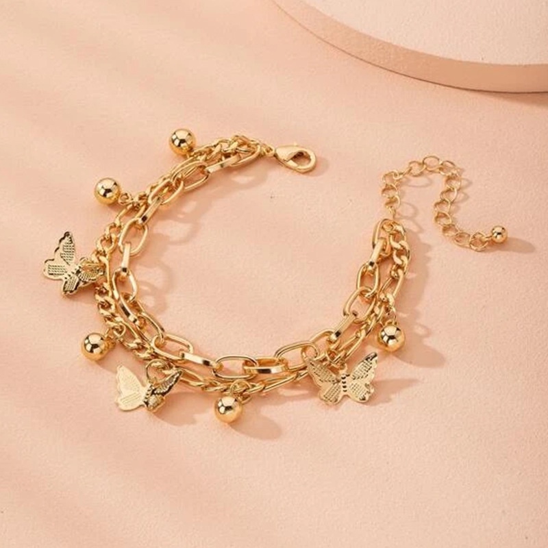 Gelang Multilayer Bahan Metal Dengan Liontin Butterfly Untuk Wanita