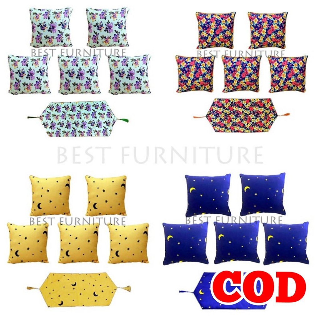 Best Sarung Bantal Sofa 1 Set isi 5pcs dan 1bh Taplak Meja - Random