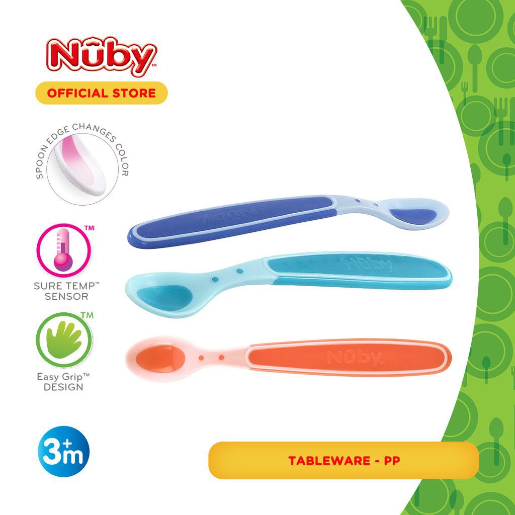 Nuby Kids Hot Safe Spoon (3Pk) - Sendok Makan Anak Anti Panas