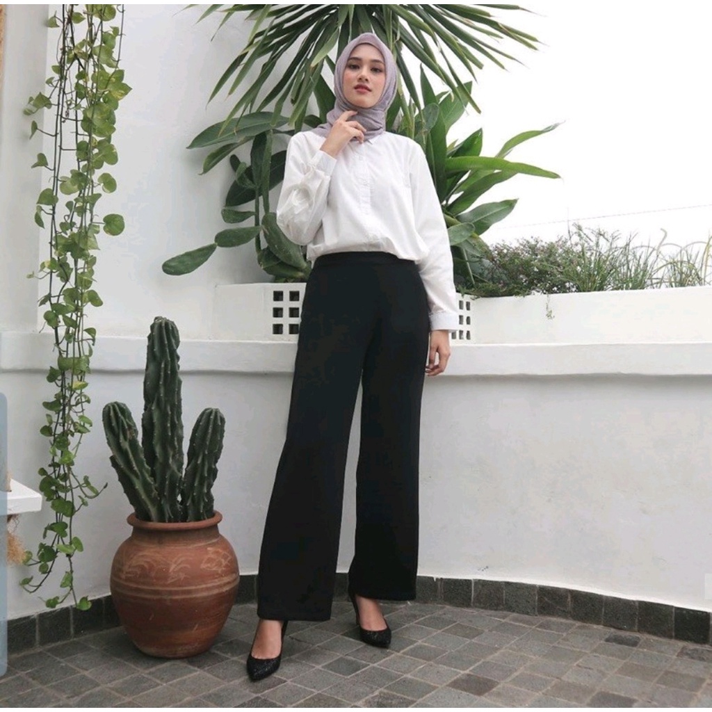 Celana Kulot Panjang Polos | Kulot Premium Hits Selebgram Fashion Syariah Muslimah Bahan Crepe Tebal  | Leony Kulot Premium Best Seller-5