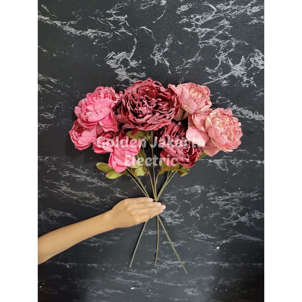 bunga peony premium x3 artificial / bunga palsu dekorasi nikah wedding pesta