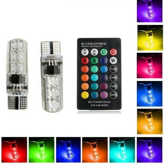 NEW LAMPU LED l 2PC LAMPU SENJA LED RGB T10 5050 SMD 16 WARNA MOTOR DAN MOBIL PLUS REM
