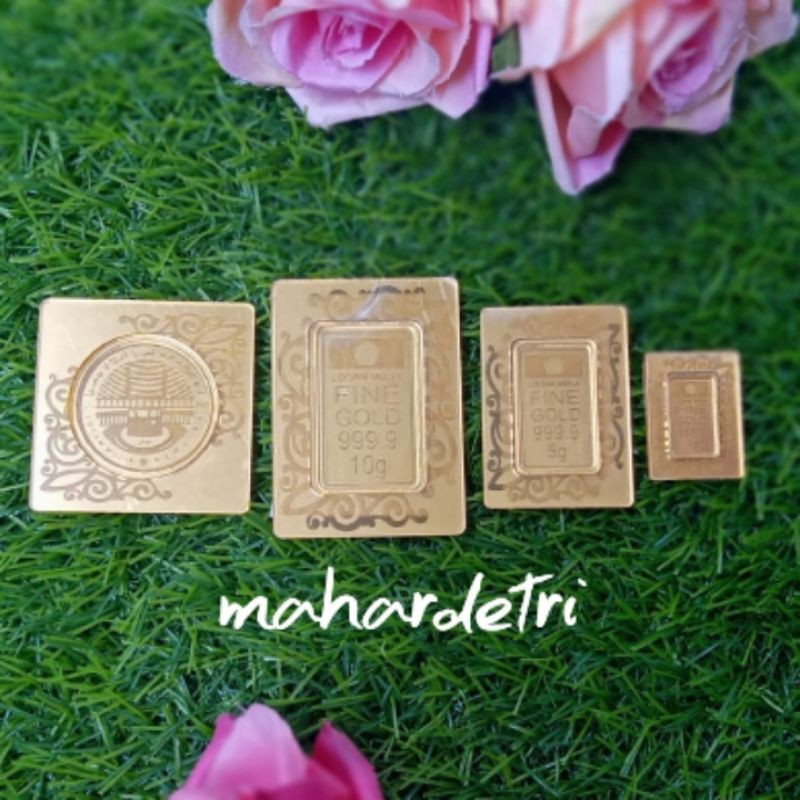 Replika LM Emas Batangan + Kerangka Grafir BATIK dari bahan Akrilik GOLD