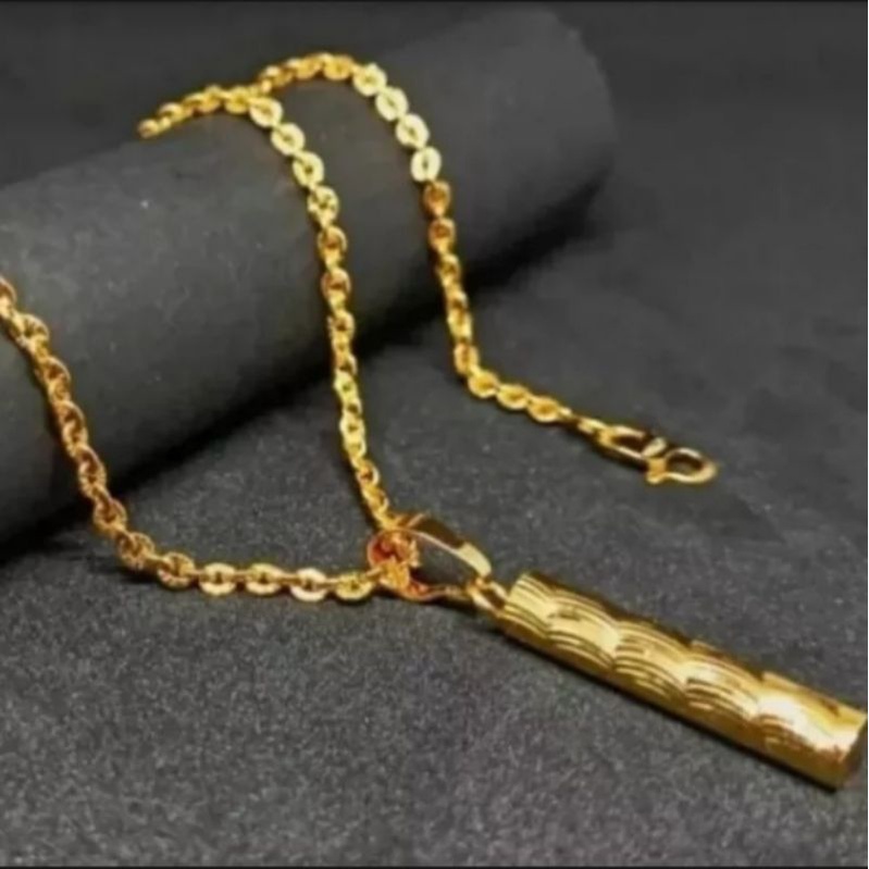 Kalung Nori Ukir Liontin Bambu Lapis Emas 24k Asli anti Luntur