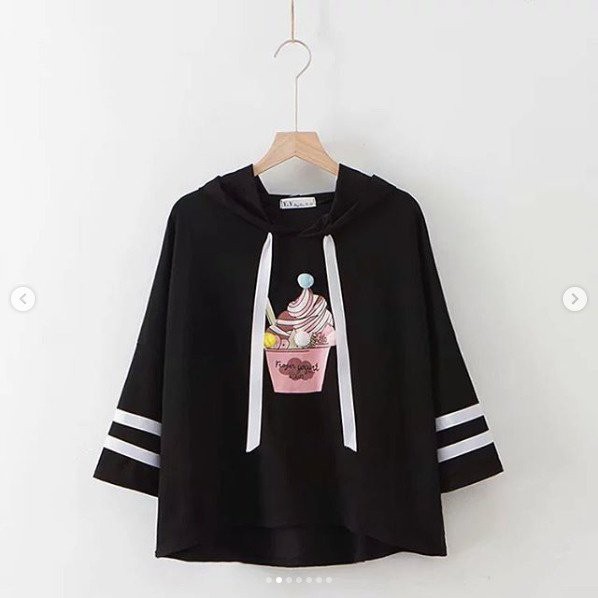 Pakaian Wanita sfs AX blouse wanita lengan panjang ICE CREAM BALL HOODIE HITAM putih Matt
