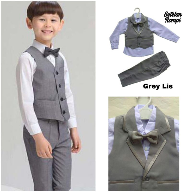 SET JAS / ROMPI 4 IN 1 ABU GREY SILVER CLASSIC 0-12 TAHUN SETELAN JAS ANAK LAKI LAKI