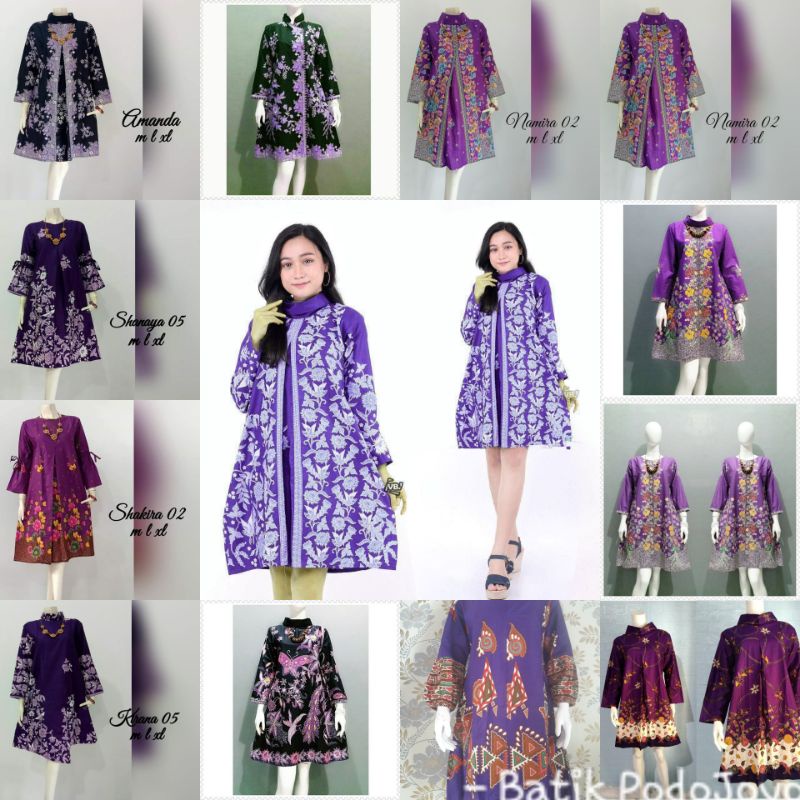 Tunik atasan pekalongan batik ALLSIZE LD+- 105 cm JUMBO warna ungu lilac ungu muda ungu tua kombinas