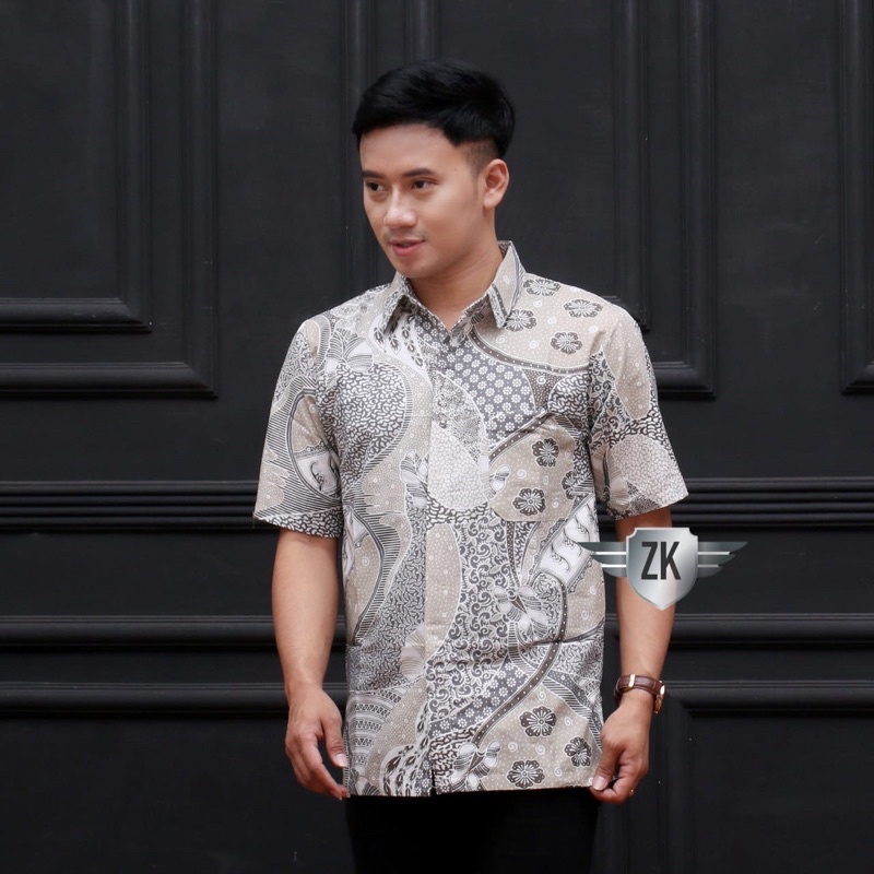 022 Zahira Batik HRB026 Kenongo Hem Kemeja Batik Pria Lengan Pendek  Katun Primis Halus M L XL