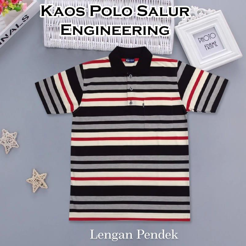 Noveli wear - Kaos kerah pria dewasa motip salur stripe saku lengan pendek 7881