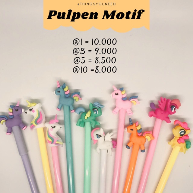 

PULPEN MOTIF UNICORN, DORAEMON, MINION, HELLO KITTY, BTS, MARVEL