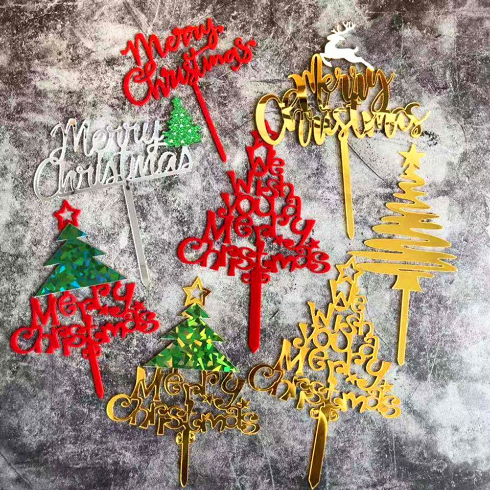 Topper Kue Desain Natal Bahan Akrilik Untuk Dekorasi Pesta