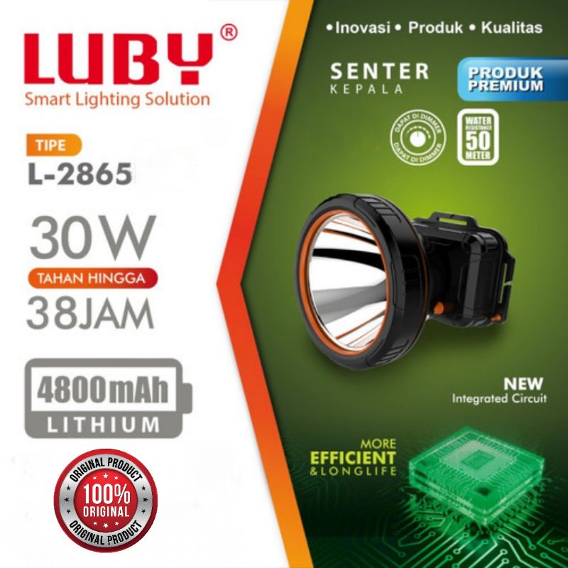 Senter Kepala Original Luby 30 Watt L-2865 Cahaya Putih/Kuning Super Terang