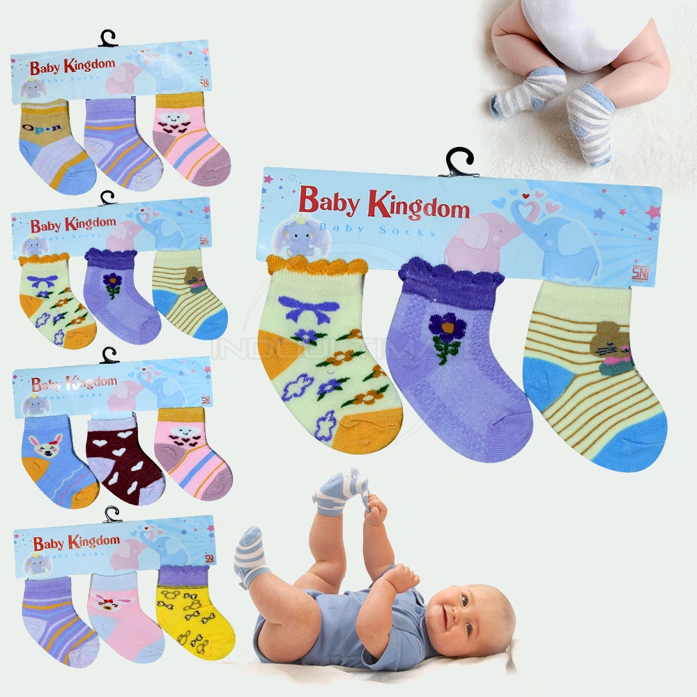 3Pcs Baby Shock Sarung Kaki Kaos Kaki Bayi 0-6Bulan KKA-513 Baby Sock Sarung kaki Bayi Perempuan Laki Laki Baru Lahir Motif Karakter Lucu