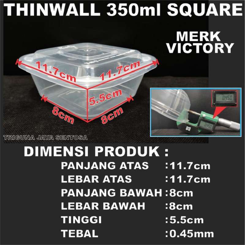 Thinwall Square SQ 350ml Perdus Food Container Box Kotak Makan Plastik