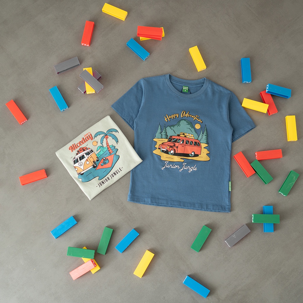 Junior Jungle - Baju Kaos Anak Unisex 2-6 Tahun Retro Car Blue