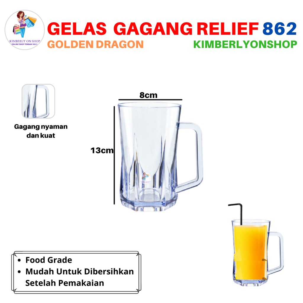 Gelas Gagang Relief Dasar Kristal 410 Golden Dragon 862