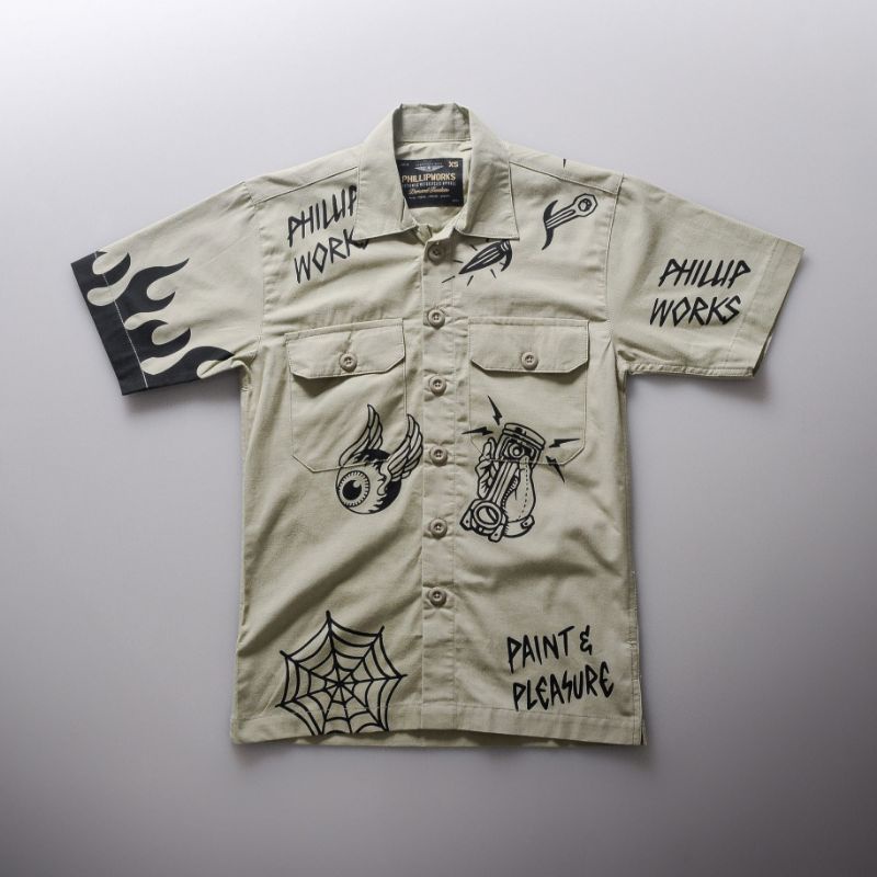 STHIRA | IRVINE JASTA WORKSHIT PHILLIP WORKS | KEMEJA LENGAN PENDEK | KEMEJA MOTOR