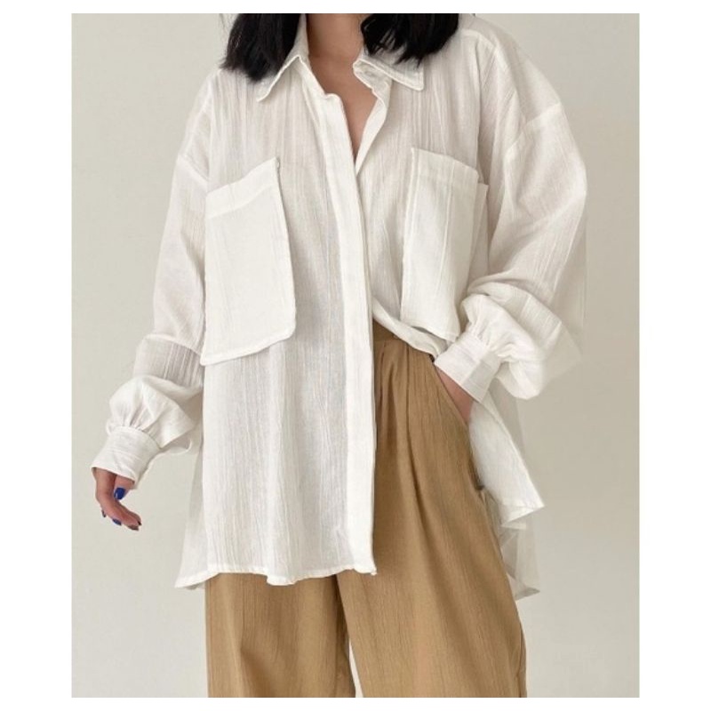 READY STOCK | Kemeja Oversize Linen blouse Wanita - Linen Crinkle Shirt - Atasan kemeja