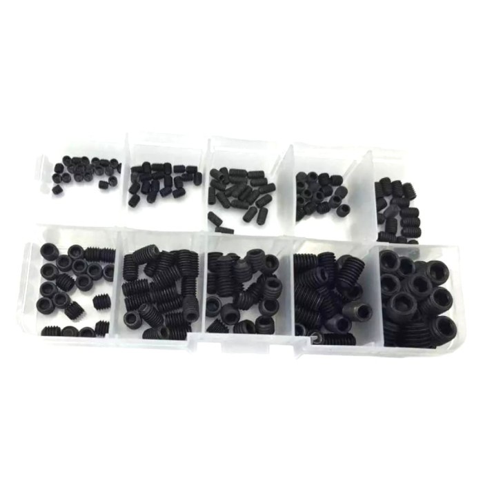 200pcs Stainless Steel Black Hex Set Screw Grub Screws Assortment Kit