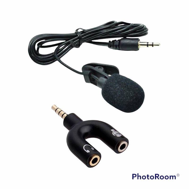 paket Microphone mic Clip on 3.5M + Splitter U - For Smule Vlogger Youtube Recording High Quality