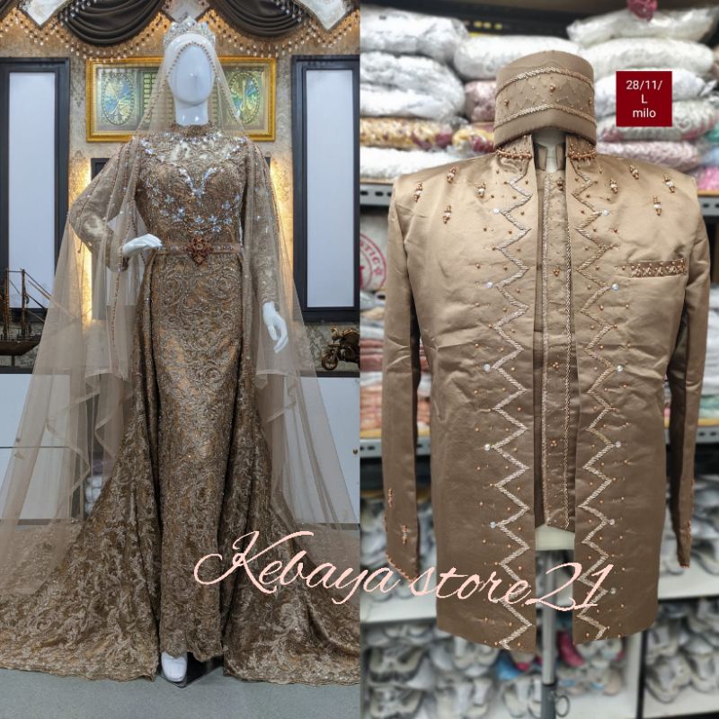 COUPLE GAUN PENGANTEN MODREN BEREKOR /GAUN SLIM DRESS / KEBAYA COUPLE BESKAP / BAJU PENGANTIN MURAH