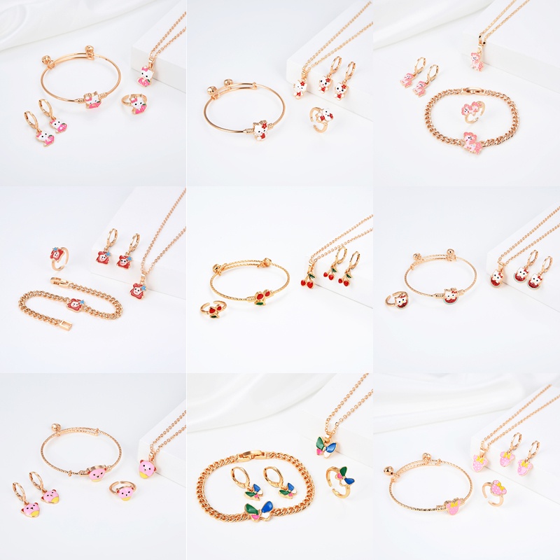 HYL JEWELRY 5pcs Kalung Titanium Set Anak Titanium Anti Karat Asli Perak Set Anting-Anting Cincin Co