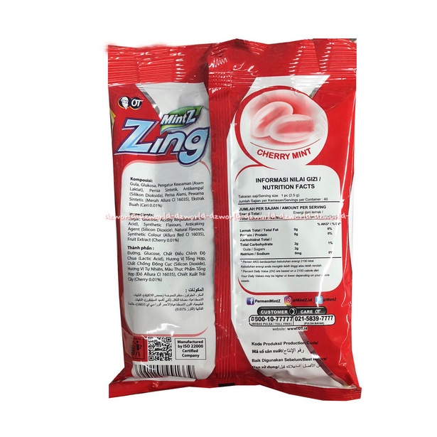 Mintz Zing Cherry Permen Mint Rasa Cherry 125 gr Mint Z Permen Rasa Ceri