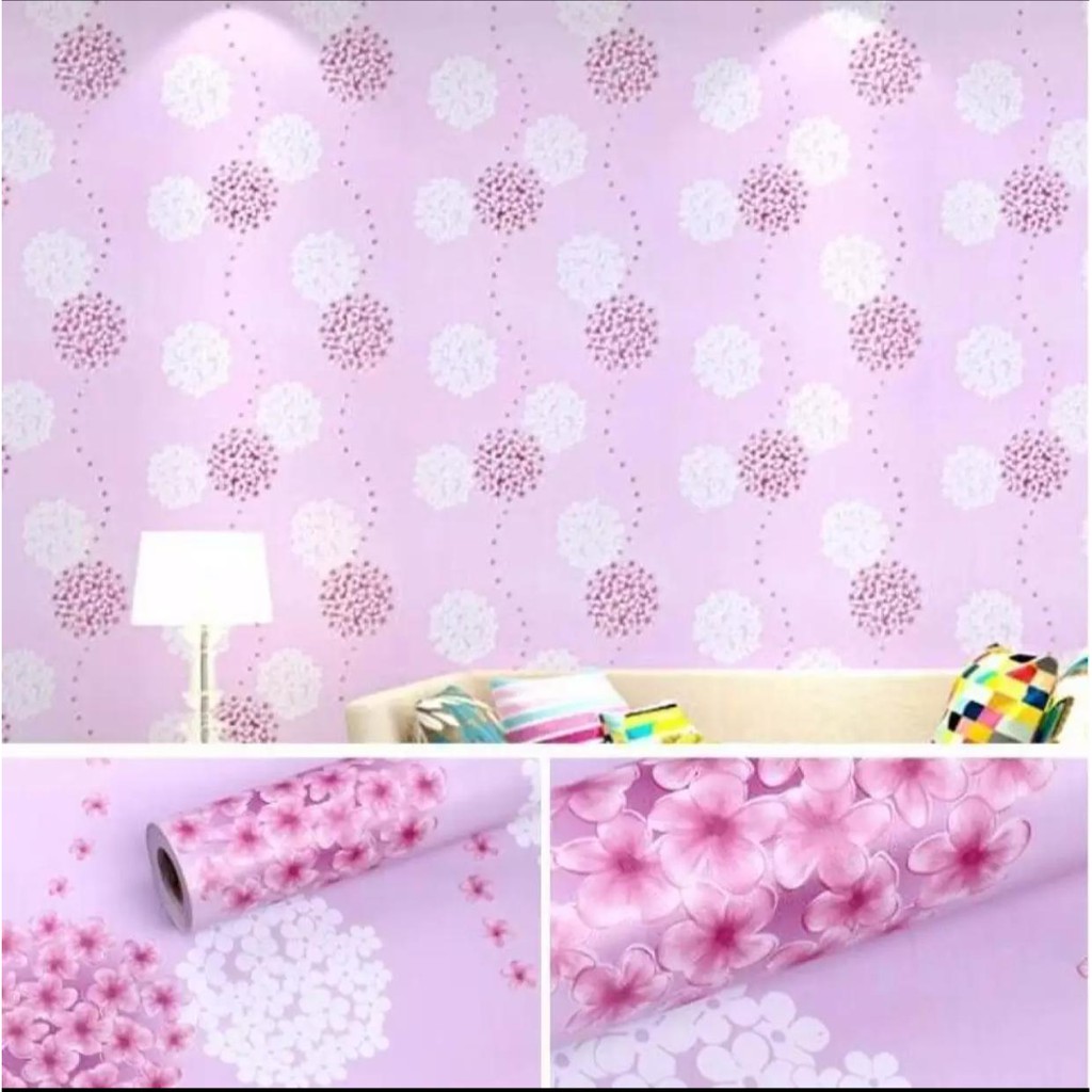 Wallpaper Sticker Dinding Bunga Dandellion Pink 45cm x10m