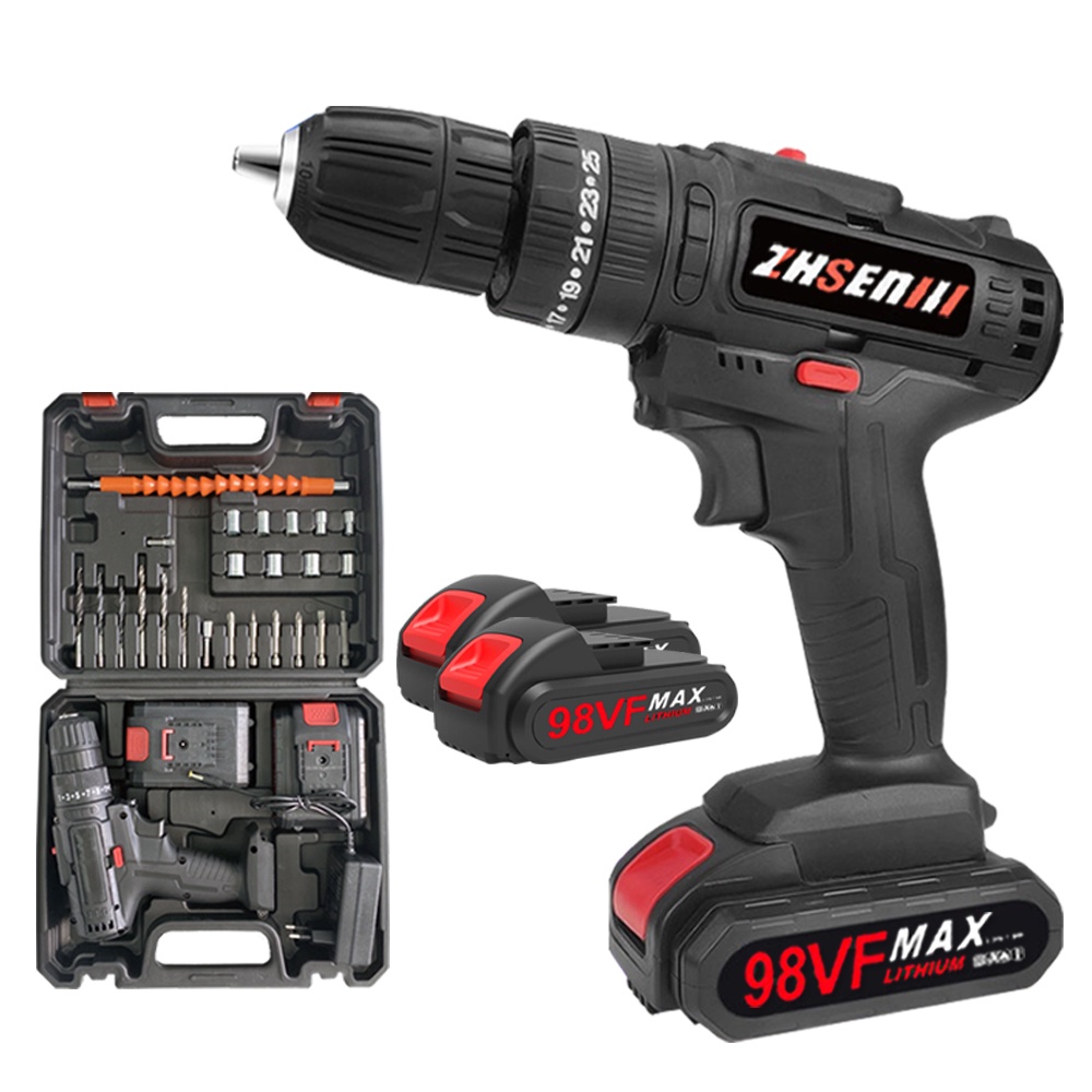 NEW Bor Baterai / Bor dampak / Mesin Bor Cordless / Bor Listrik / Beton Besi Kayu Full 98Vf Set Pilihan Bor Tanpa Kabel Bor Listrik Bor Tanpa kabel Set Lengkap Mata Bor Cordless Drill Full Set Of Drill Bits