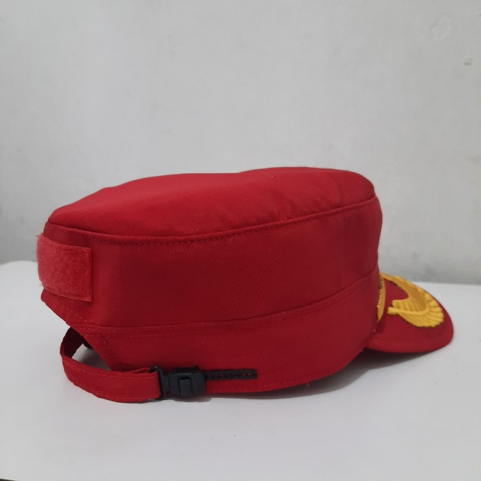 Topi Komando Pamen Instruktur Merah Bordir Logo Tribrata Twist Halus Premium