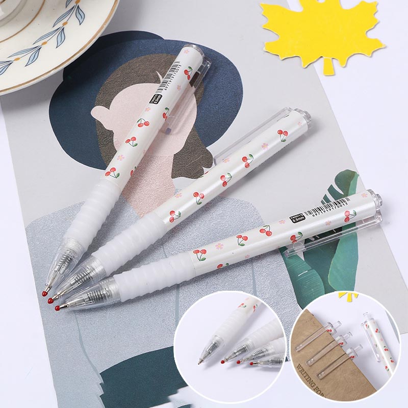 5pcs Cute Cherry Press Pen Bullet 0.5mm Gel Pen Press Pen Student Office Gel Pen