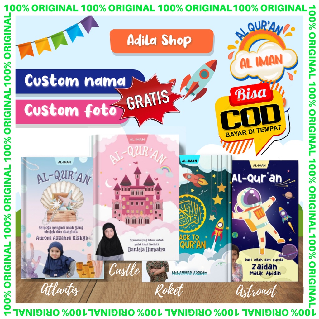 (BISA COD) Alquran Cover Custom Nama dan Foto Al Iman Al Quran Anak Hafalan Terjemahan Per Kata