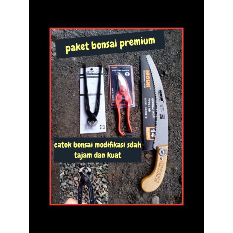 paket alat bonsai premium / gergaji lengkung hioshi / gunting dahan hioshi / catok bonsai modifikasi