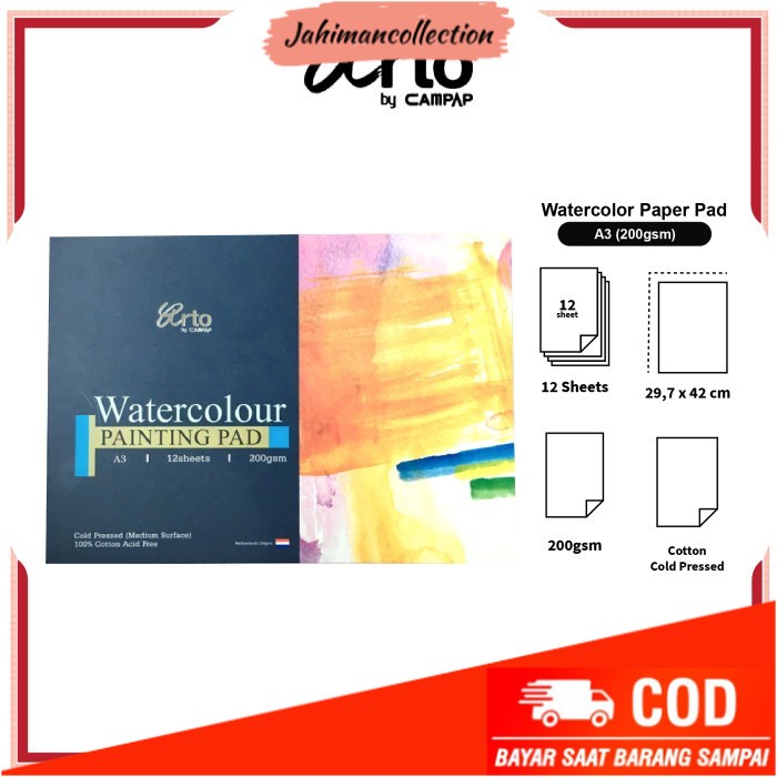 

✨ BISA COD ✨ Kertas Cat Air Arto A3 Watercolor Paper Pad - COTTON 200gsm
