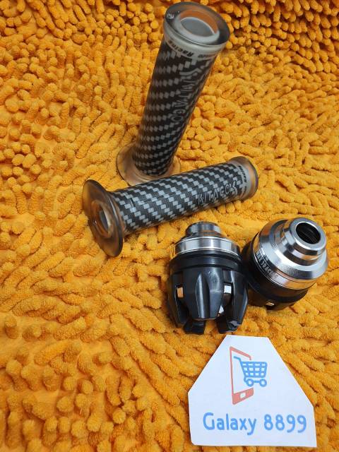 Handgrip karbon kitaco + Jalu As roda depan silver universal