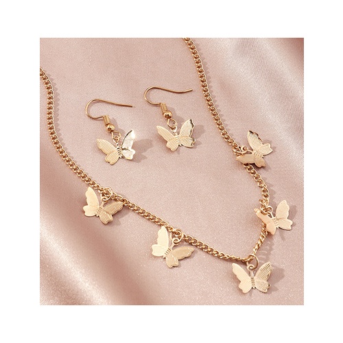 LRC Kalung &amp; Anting Fashion Butterfly Alloy Pendant Earrings Necklace K84697