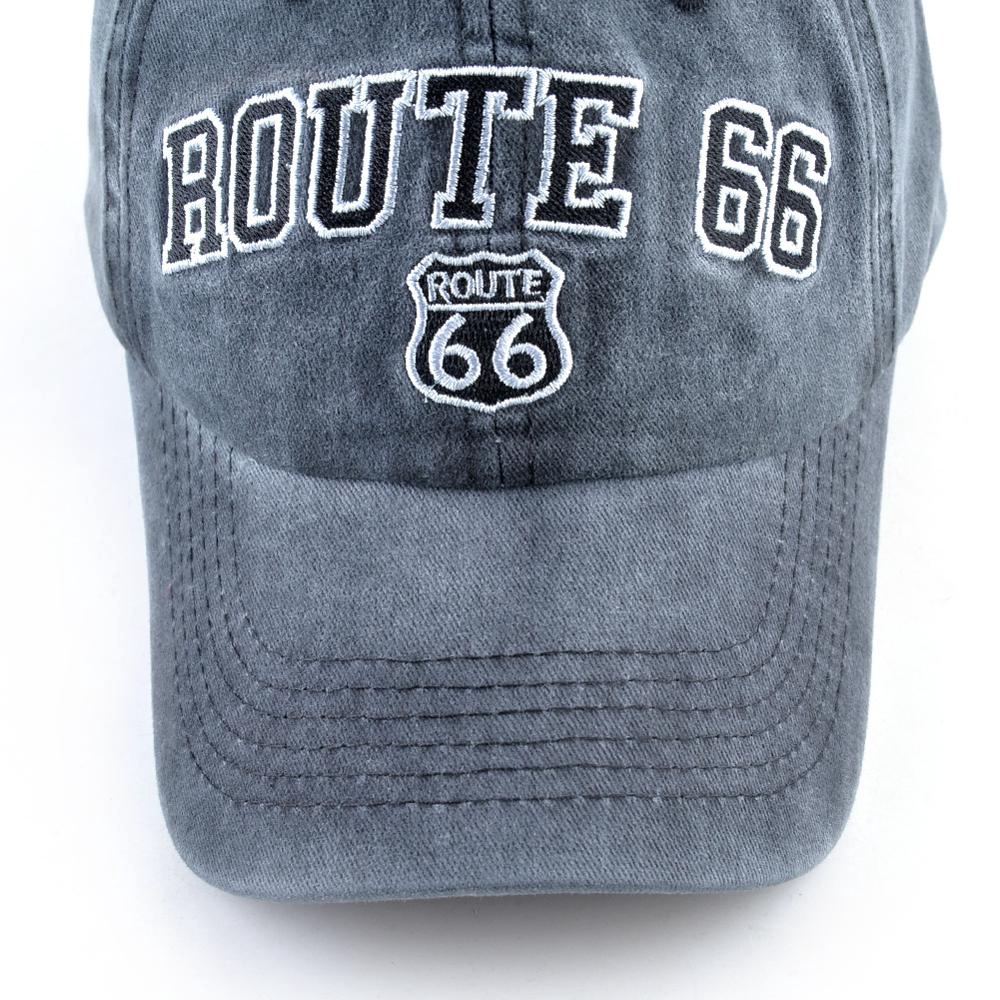 Topi baseball Bahan Katun washed Motif Bordir ROUTE 66 Gaya vintage Untuk unisex