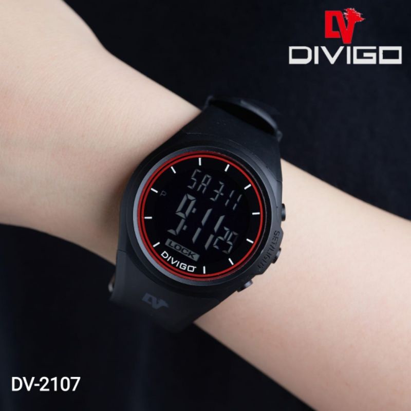 (Terima Cod)Jam Tangan Wanita/Pria Divigo 2107 Digital Bulat strap Rubber Anti Air/Water Resist(Dikirim Jakarta)