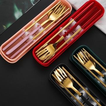 Produk Favorit Bosca Living - Sendok Garpu Sumpit Set Cutlery 4 in 1 Food Grade 304 / Set Alat Makan Portable / Alat Makan Stainless Food Grade / Cutlery Set