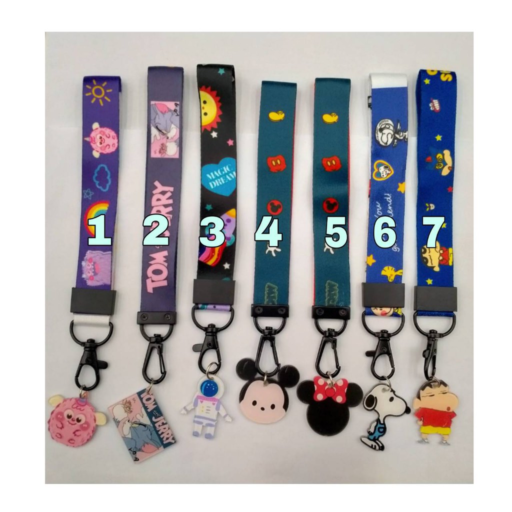 Gantungan Hp Kepala Character Pendek 14 Cm Tali Strap Lanyard Kartun Karakter