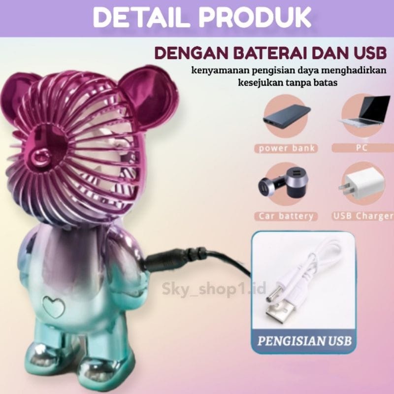 Kipas Angin Gradasi BEAR Viral Mini Portable USB Charge Kipas Angin Genggam