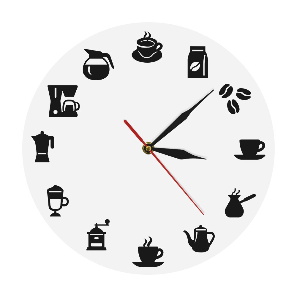 Coffee Bar Coffee Beans Cup Wall Clock Coffee Shop Printing Design Modern Quartz Wall Shopee Indonesia