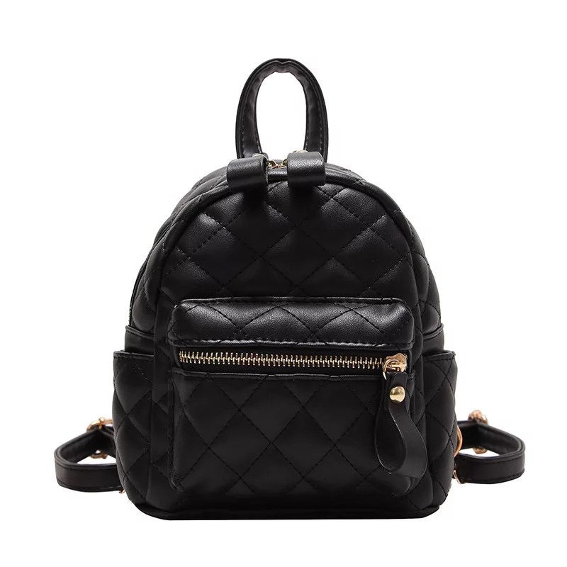 COD Ransel Mini Kulit Sintetis Motif Jait-Jait Bordir / Ransel Wanita Remaja Murah / Tas Ransel-Hitam
