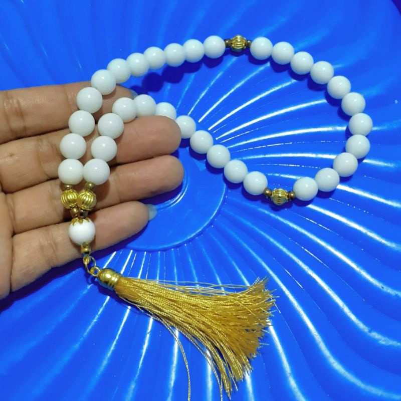 Tasbih Batu Giok Putih Salju 33 Butir 10mm Asli Mewah